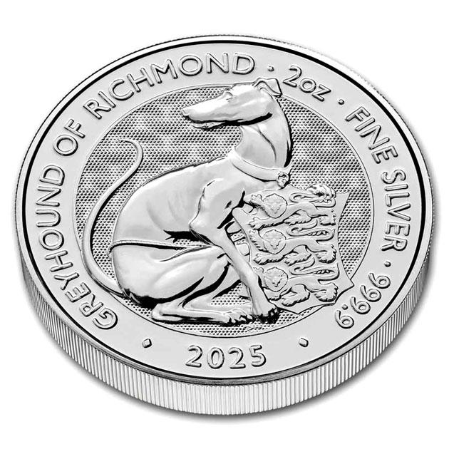 2025 英国　チューダービースト　グレイハウンド　２オンス銀貨BU カプセル無 英国 ロイヤルチューダービースト グレイハウンド銀貨 2オンス 2025年