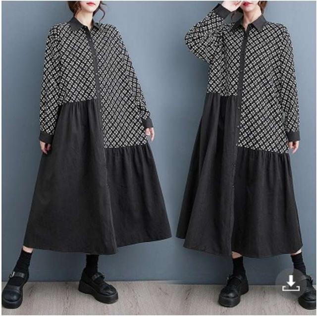 冬新作 予約商品 大きいサイズ レディース シャツワンピース クロス柄デザイン アシメ切替 フレア ロング丈 体型カバー モード きれいめ ワンピ LL 3L 4L 5L 韓国ファッション かわいい 大人 30代 40代 50代 冬服 202310の通販は 7,340円