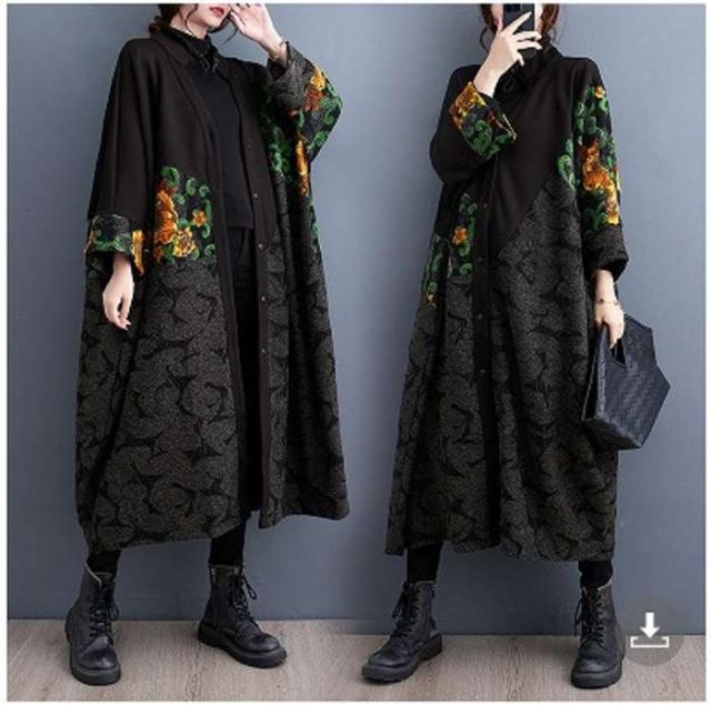 春新作 予約商品 大きいサイズ レディース ゴージャス 花柄 切替デザイン ロング丈コート アウター トップス LL 3L 4L 5L 韓国ファッション かわいい 大人 30代 40代 50代 冬服 202310の通販は