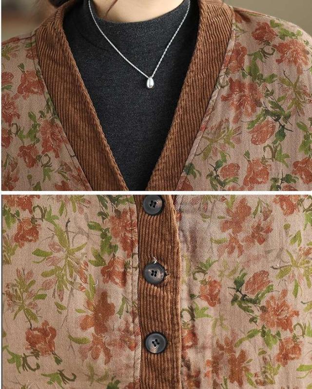 冬新作 予約商品 大きいサイズ レディース カーディガン 小花柄 総柄 ボタンカーディガン トップス コーデュロイパイピング LL 3L 4L 5L 韓国ファッション かわいい 大人 30代 40代 50代 冬服 202310の通販は