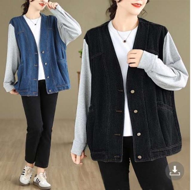 冬新作 予約商品 大きいサイズ レディース デニムジャケット コート 袖配色切り替え 重ね着スタイル アウター LL 3L 4L 5L 韓国ファッション かわいい 大人 30代 40代 50代 冬服 202310の通販は