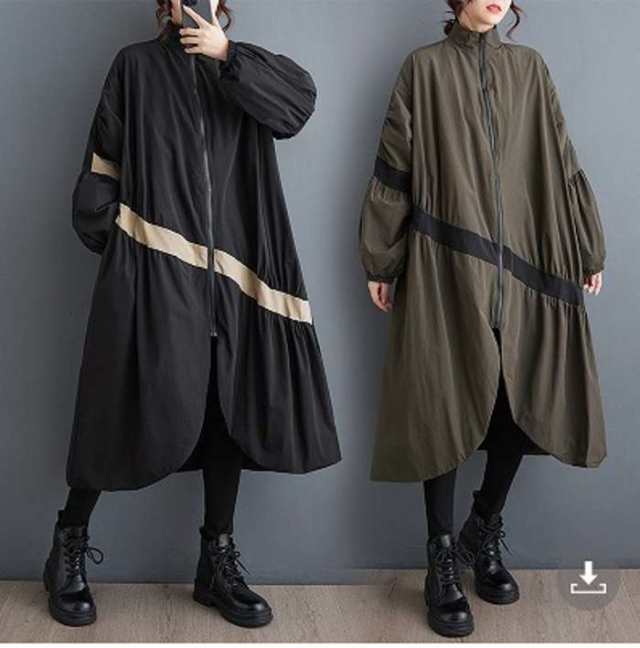 冬新作 予約商品 大きいサイズ レディース ジップアップ ロングコート 体型カバー オーバーサイズシルエット 切替デザイン ライトアウター トップス LL 3L 4L 5L 韓国ファッション かわいい 大人 30代 40代 50代 冬服 202310の通販は