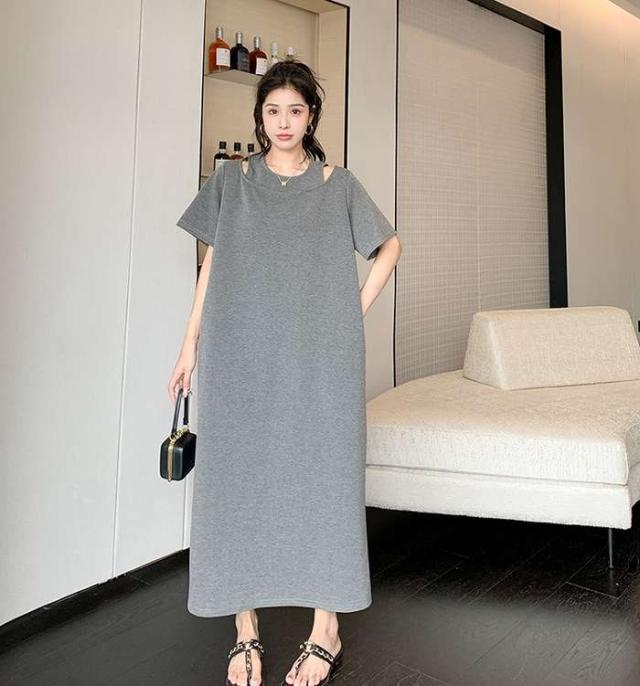 冬新作 予約商品 大きいサイズ レディース ワンピース ロング丈 マキシ 半袖 重ね着風 シャツワンピ 無地 LL 3L 4L 5L 大人 30代 40代 50代 夏服 202403の通販は 5,330円