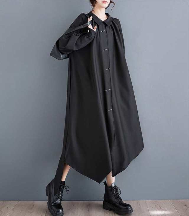 春新作 予約商品 大きいサイズ レディース ワンピース ロング丈 マキシ シャツワンピ 長袖 2way フリーサイズ 大人 30代 40代 50代 春服 202403の通販は