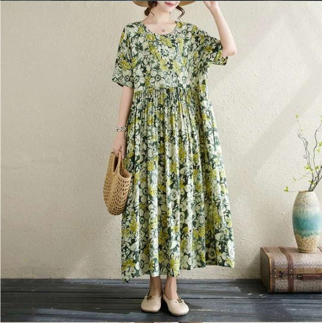 予約商品 大きいサイズ レディース フラワー柄 総柄 プリント ロング ワンピース 半袖 ロング丈 ワンピース 大人 30代 40代 50代 の通販は