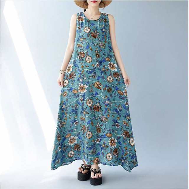 冬新作 予約商品 大きいサイズ レディース ノースリーブ ロング丈 マキシワンピース 花柄 フラワープリント ワンピース 大人 30代 40代 50代 夏服 202407の通販は