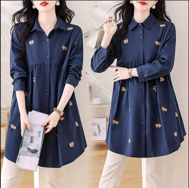 冬新作 予約商品 エンブロイダリー シャツワンピース 長袖 ゆったり カジュアル ミディ丈 フロントボタン チュニックスタイル 大きいサイズ レディース レディース 大人 30代 40代 50代 冬服 202411の通販は
