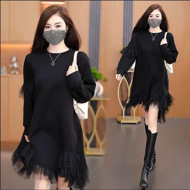 冬新作 予約商品 ワンピース ミニ丈 長袖 フリル裾 ブラック エレガント 秋冬 大きいサイズ レディース レディース 大人 30代 40代 50代 冬服 202411の通販は 6,069円