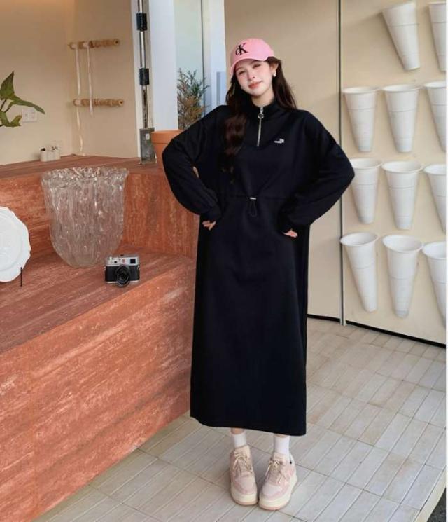 冬新作 予約商品 ワンピース ハーフジップ ブラック ドレス カジュアル ロング丈 スポーティー シンプル 大きいサイズ 秋冬 レディース レディース 大人 30代 40代 50代 冬服 202411の通販は 7,490円