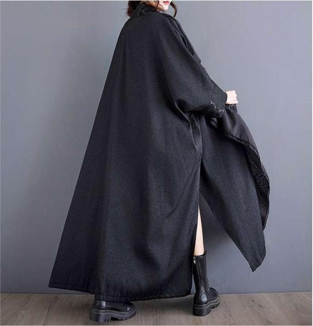 冬新作 予約商品 レイヤード ワンピース ブラック ドレープ ドット柄 ロング丈 ドルマンスリーブ 秋冬 ゆったり 大人 大きいサイズ レディース レディース 大人 30代 40代 50代 冬服 202411の通販は