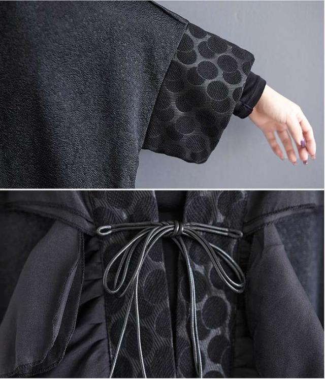 冬新作 予約商品 レイヤード ワンピース ブラック ドレープ ドット柄 ロング丈 ドルマンスリーブ 秋冬 ゆったり 大人 大きいサイズ レディース レディース 大人 30代 40代 50代 冬服 202411の通販は