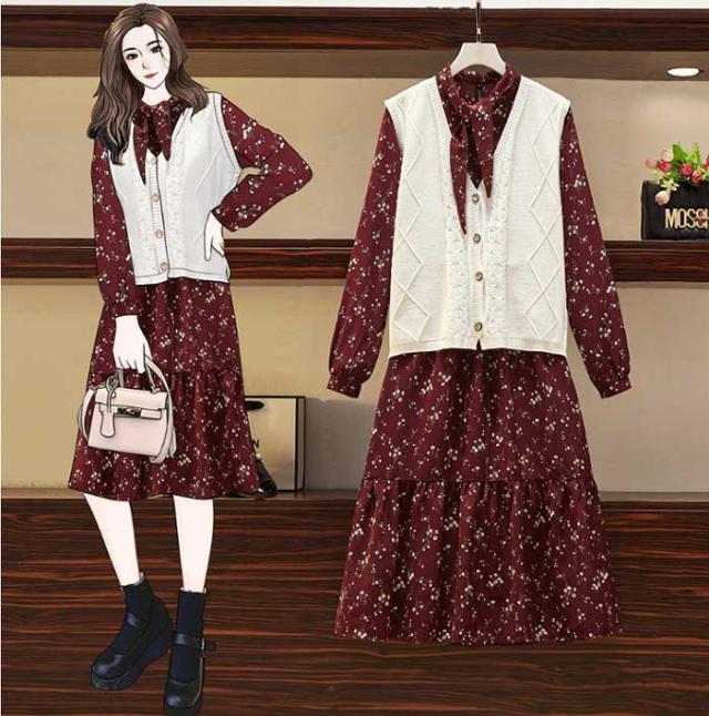 予約商品 大きいサイズ レディース ニット ベスト 花柄ワンピース セットアップ 長袖 オーバーサイズ 韓国ファッション ビッグサイズ Otの通販はau Pay マーケット Jj 2nd M 6l大きいサイズ