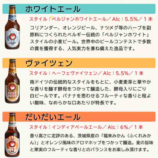 送料無料 沖縄除く】【3本セット】 常陸野ネストビール 飲み比べ 3種 ホワイト ヴァイツェン だいだい 330ml 瓶 × 各1本  【ギフト箱入の通販はau PAY マーケット 酒の倉之助 au PAY マーケット－通販サイト