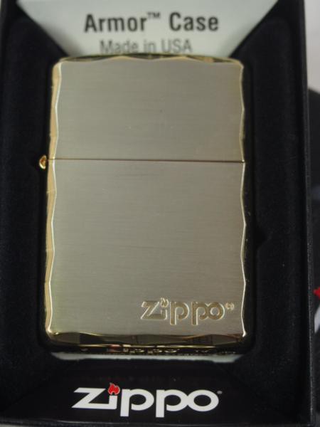 ジッポーZippo ARMOR シンプルロゴ・シャインレイ 彫刻アーマー金銀SG 