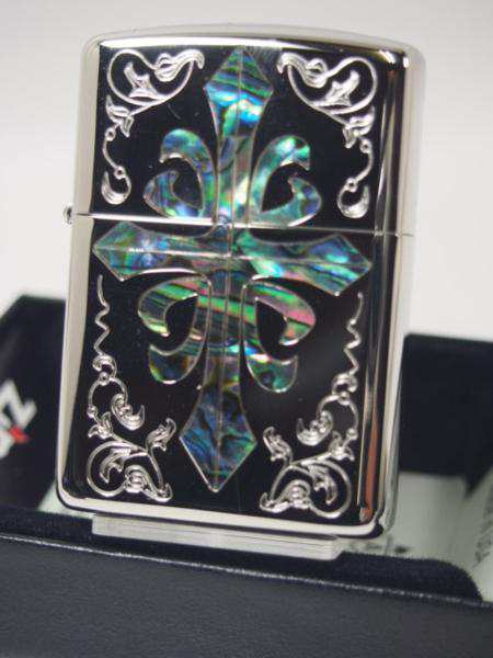 ジッポーZippo ARMOR クロス アラベスクシェルインレイ彫刻 Shell