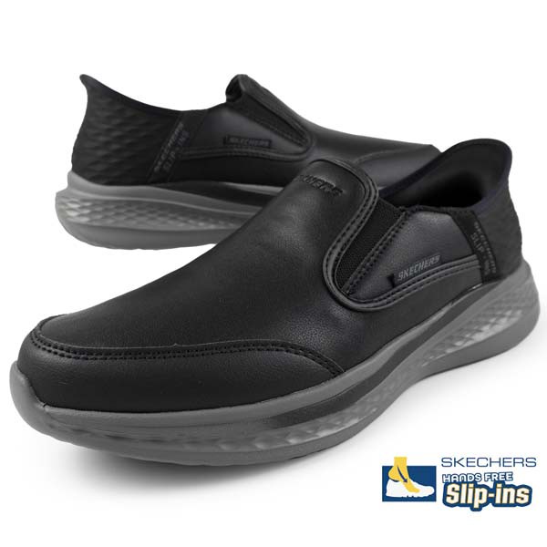 スケッチャーズ SKECHERS SLIP-INS SLADE-COOPER スリップインズ スレイド クーパー 205237 BLK スリッポン ウォーキング 黒 本革 フリ