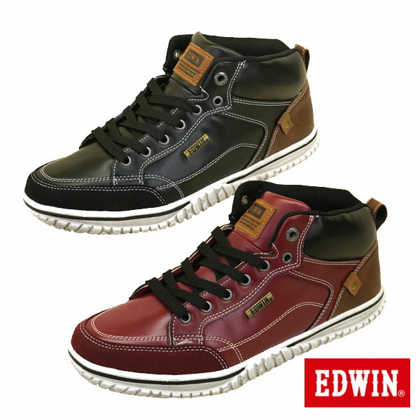 エドウィン EDWIN EDW-7859 黒 赤 防水設計 軽量 ミッドカット カジュアルスニーカー ビンテージ加工 メンズ カジュアル シンプル ヴィンテージ加工 送料無料 シティユース おしゃれ 幅広ワイドの通販は 5,638円