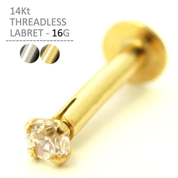 軟骨ピアス 16G 14Kt スレッドレスラブレット K14 ボディピアス 14金 14K ゴールド 耳ピアス プレゼント シンプル 高級 贈り物 立爪 一粒の通販はボディピアス