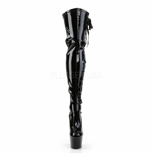 取寄 Pleaser プリーザー ニーハイブーツ サイハイブーツ レディース メンズ 18cm ヒール ピンヒール 厚底 黒 ブラック エナメル 背面 編の通販はau Pay マーケット ディンプルズオンライン