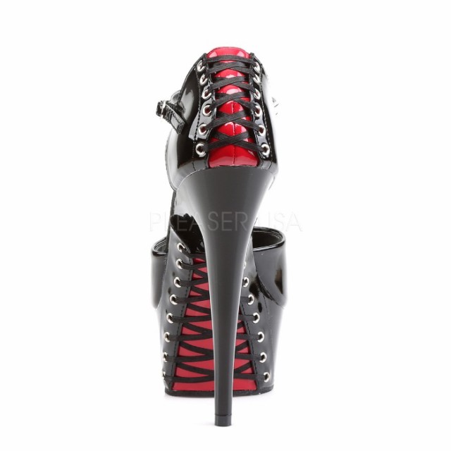 Pleaser プリーザー 厚底 サンダル 15 cm ヒール ピンヒール 黒 ブラック エナメル 赤 レッド ヒール サンダル キャバヒール ソール  レー