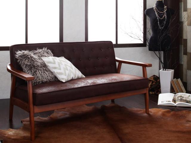 木肘ヴィンテージソファ〔Bedford〕ベドフォード 2人掛け ダークキャメルの通販は 26,750円