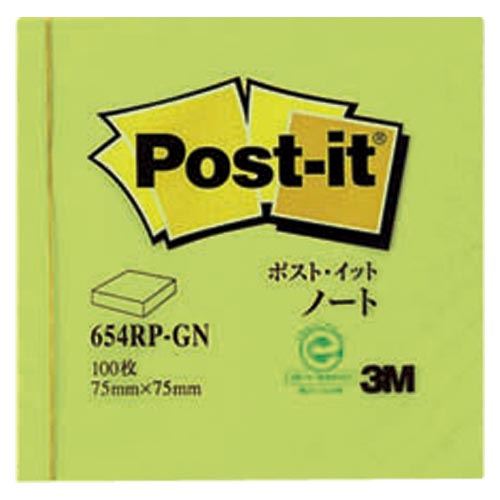 （まとめ買い）スリーエム ポストイット 再生紙ノート グリーン 654RP-GN 00031466 〔10個セット〕 【北海道・沖縄・離島配送不可】