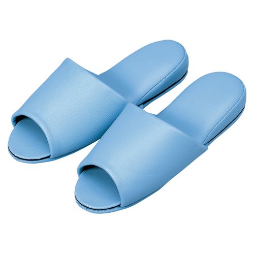 （まとめ買い）オーミケンシ 抗菌レザー調スリッパ前開10足ブルー 10835356 (10P) 00069856 〔×3〕 【北海道・沖縄・離島配送不可】