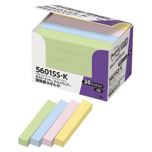 （まとめ買い）スリーエム ポストイット エコノパック 強粘着ふせん 75×14mm パステル4色 20個入 5601SS-K 〔×3〕の通販は