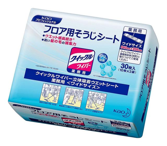 （まとめ買い）花王 クイックルワイパー立体吸着ウェットシート業務用 30枚 510440 〔3個セット〕 【北海道・沖縄・離島配送不可】