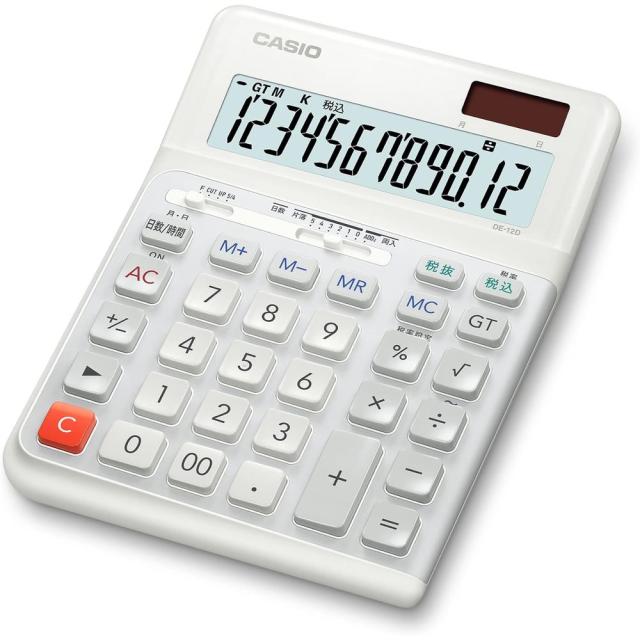 カシオ 人間工学電卓 12桁 ジャストタイプ 白 DE-12D-WE-N 【北海道・沖縄・離島配送不可】