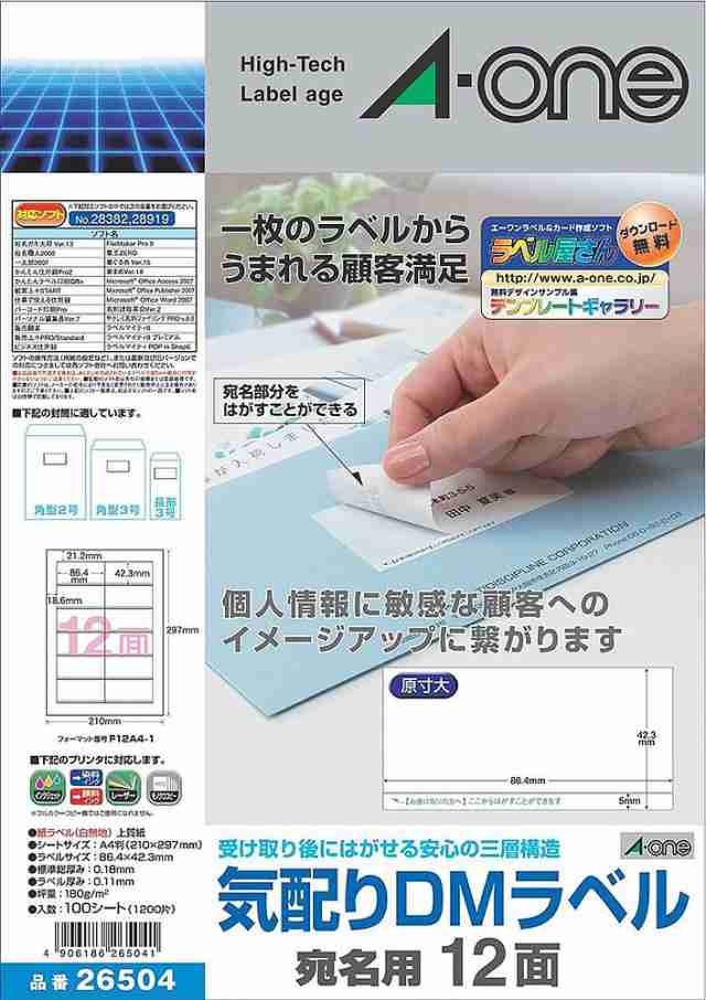 （まとめ買い）エーワン 気配りDMラベル プリンタ兼用 12面 100枚 26504 〔×3〕