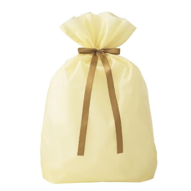 （まとめ買い）ササガワ ギフトバッグ 巾着袋 不織布 リボン付 超BIG アイボリー 幅750×高さ1000＋マチ240mm 1枚入 50-3959 〔×5〕 【北海道・沖縄・離島配送不可】