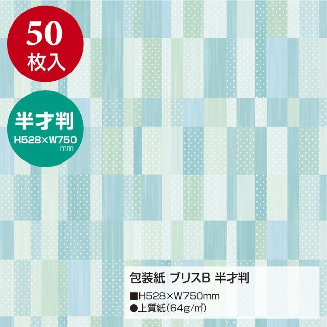（まとめ買い）ササガワ 包装紙 ファンシー・バラエティ柄 ブリス ブルー 半才判 50枚入 49-1437 〔×3〕 【北海道・沖縄・離島配送不可】_1