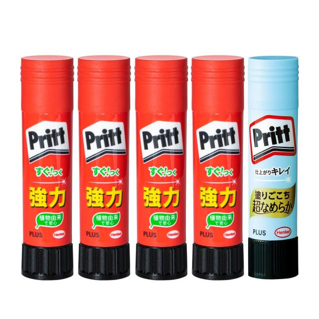 （まとめ買い）プラス スティックのり プリット 4本+スムーズプリット1本 お試しパック レギュラーサイズ NS-701-41SM 〔×5〕 【北海道・沖縄・離島配送不可】