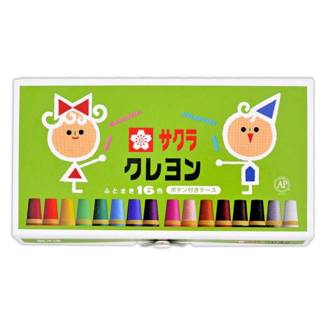 （まとめ買い）サクラクレパス クレヨン 太巻 16色セット ボタン付ケース BLY16 〔×10〕 【北海道・沖縄・離島配送不可】