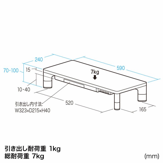 サンワサプライ USBハブ 引出し付机上ラック W590×D240mm ブラック MR-LC805BK