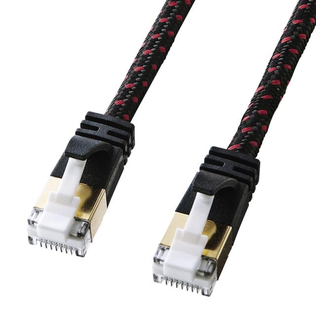 （まとめ買い）サンワサプライ つめ折れ防止カテゴリ7細径メッシュLANケーブル ブラック&amp;レッド 10m KB-T7ME-10BKR 〔×3〕 【北海道・沖縄・離島配送不可】