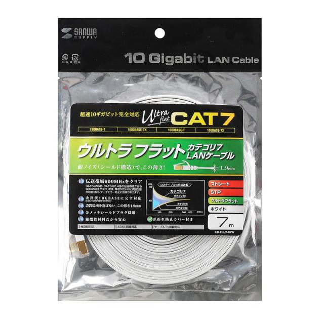 （まとめ買い）サンワサプライ CAT7ウルトラフラットLANケーブル 7m ホワイト KB-FLU7-07W 〔×3〕 【北海道・沖縄・離島配送不可】_1