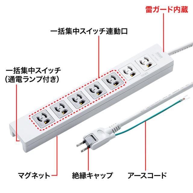 （まとめ買い）サンワサプライ 電源タップ 3極抜け止めタイプ 7個口 コード長2m TAP-F37-2KSRP 〔×3〕 【北海道・沖縄・離島配送不可】_2