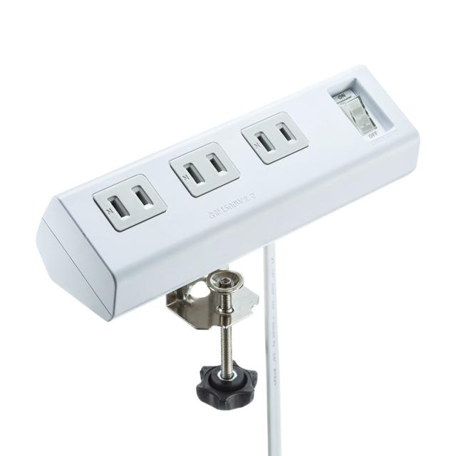 （まとめ買い）サンワサプライ 便利タップ クランプ固定式 ホワイト TAP-B53W 〔×3〕 【北海道・沖縄・離島配送不可】