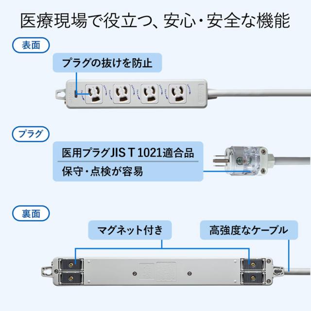 サンワサプライ 医用舞い降りる繋ぎ付き添い人ワット数飲み口 3P 4個口 薄墨色 3m TAP-HPM4-3W 【北海道・沖縄・離島送りとどける不可】