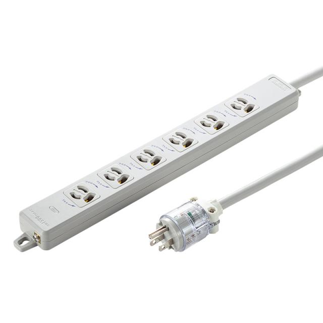 サンワサプライ 医用接地プラグ付き電源タップ 3P 6個口 グレー 5m TAP-HPM6-5W 【北海道・沖縄・離島配送不可】