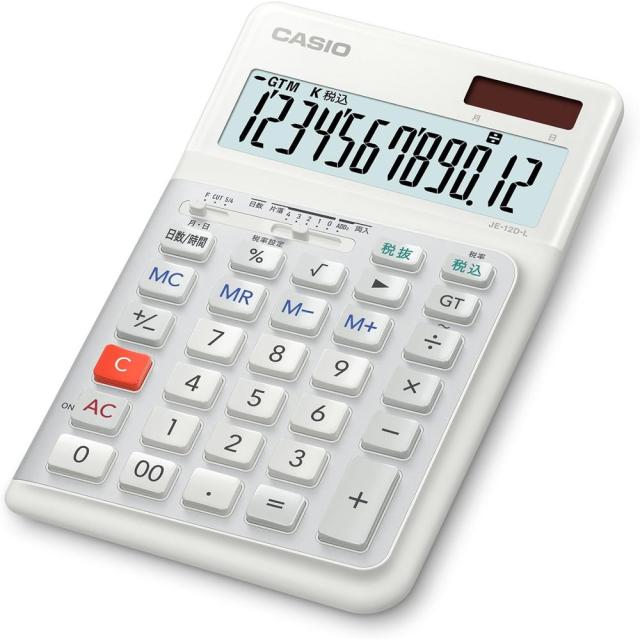 カシオ 人間工学電卓 左手用 12桁 日数&時間計算機能 ジャストタイプ JE-12D-L-WE-N 【北海道・沖縄・離島配送不可】