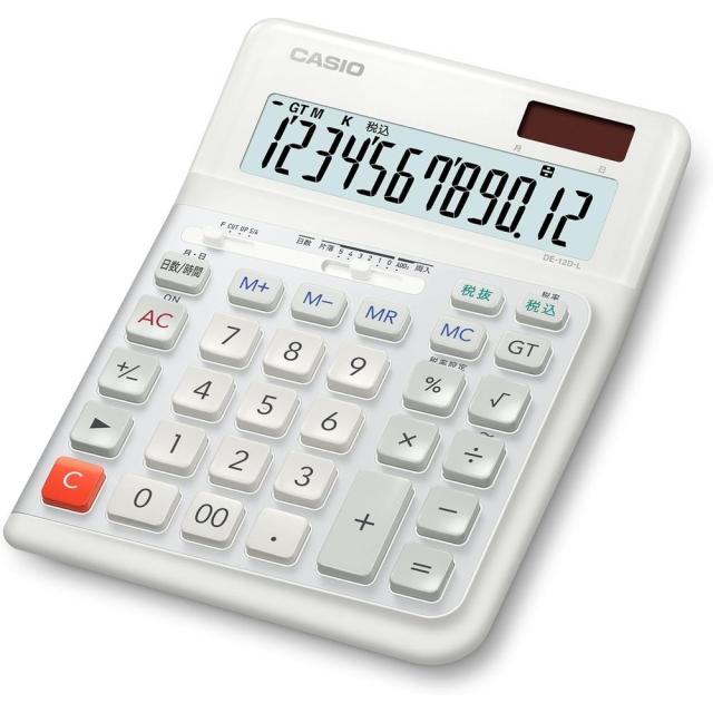 カシオ 人間工学電卓 左手用 12桁 日数&時間計算機能 デスクタイプ DE-12D-L-WE-N 【北海道・沖縄・離島配送不可】
