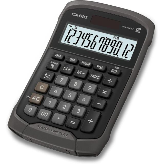 （まとめ買い）カシオ 防水電卓 ミニジャストタイプ 12桁 ブラック WM-320MT-BK-N 〔3個セット〕 【北海道・沖縄・離島配送不可】