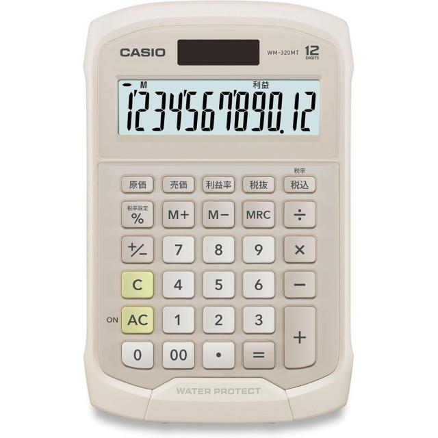 （まとめ買い）カシオ 防水電卓 ミニジャストタイプ 12桁 ベージュ WM-320MT-BE-N 〔3個セット〕 【北海道・沖縄・離島配送不可】_1
