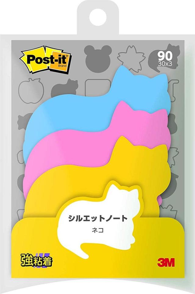 【メール便発送】スリーエム ポストイット シルエットノート 強粘着タイプ ネコ 52×69mm 30枚×3パッド SSS-NER