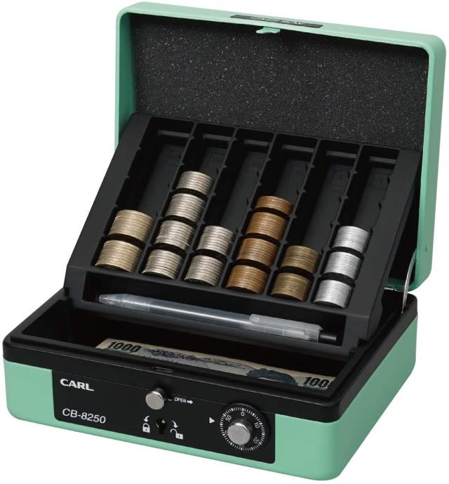 （まとめ買い）カール事務器 キャッシュボックス 手提げ金庫 簡易レジ A6サイズ ライトグリーン CB-8250-U 〔3個セット〕 【北海道・沖縄・離島配送不可】