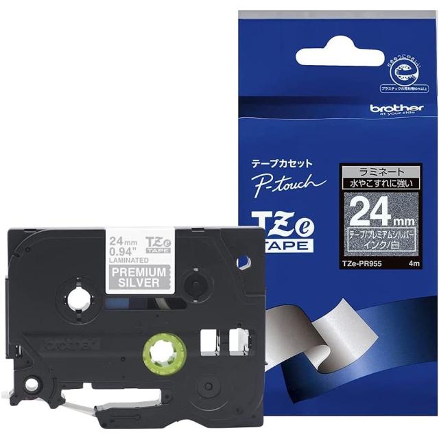 （まとめ買い）ブラザー ピータッチテープ おしゃれテープ 24mm プレミアムシルバー/白文字 TZE-PR955 〔3個セット〕の通販は 5,198円