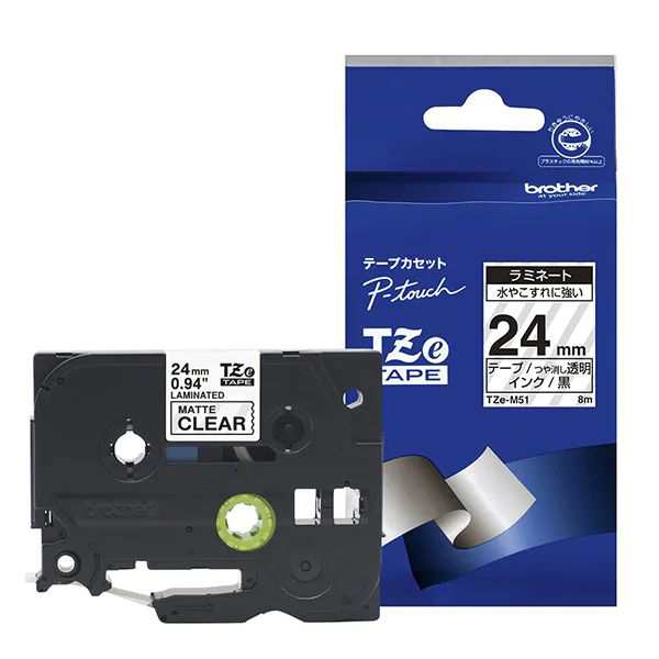 （まとめ買い）ブラザー ピータッチテープ おしゃれテープ 24mm 透明(つや消し)/黒文字 TZE-M51 〔3個セット〕の通販は